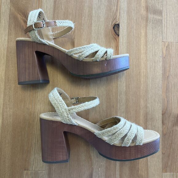 Soda Strappy Sandals Chunky Heels Size 7.5 Boho 60's/70's Style Brown Tan - Picture 2 of 9